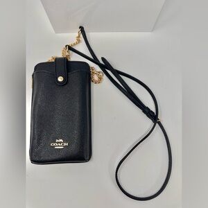 Coach Black North South Phone Crossbody With Gold Hardware